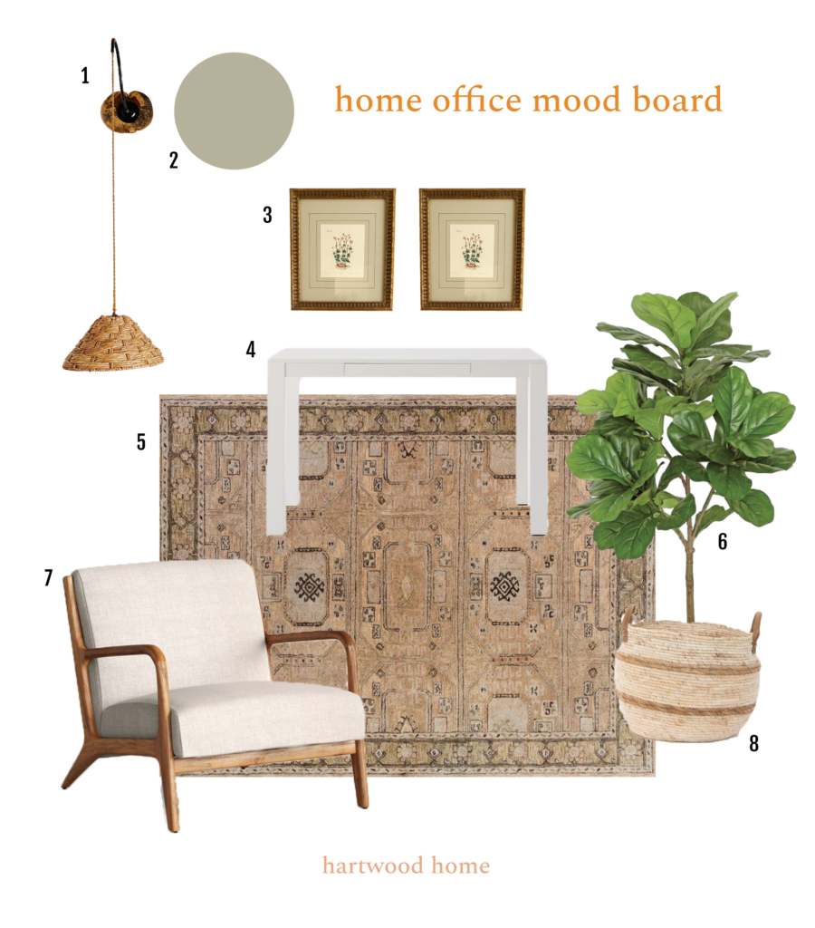Hartwood Home home office refresh mood board with sources